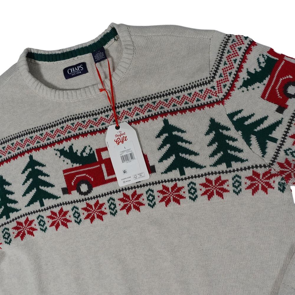 Ralph Lauren Chaps Christmas Tree Pickup Truck Crew Neck Sweater Men's Large NWT